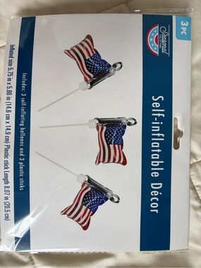 Self-Inflatable American Flag Party Picks 3- Red, White & Blue
